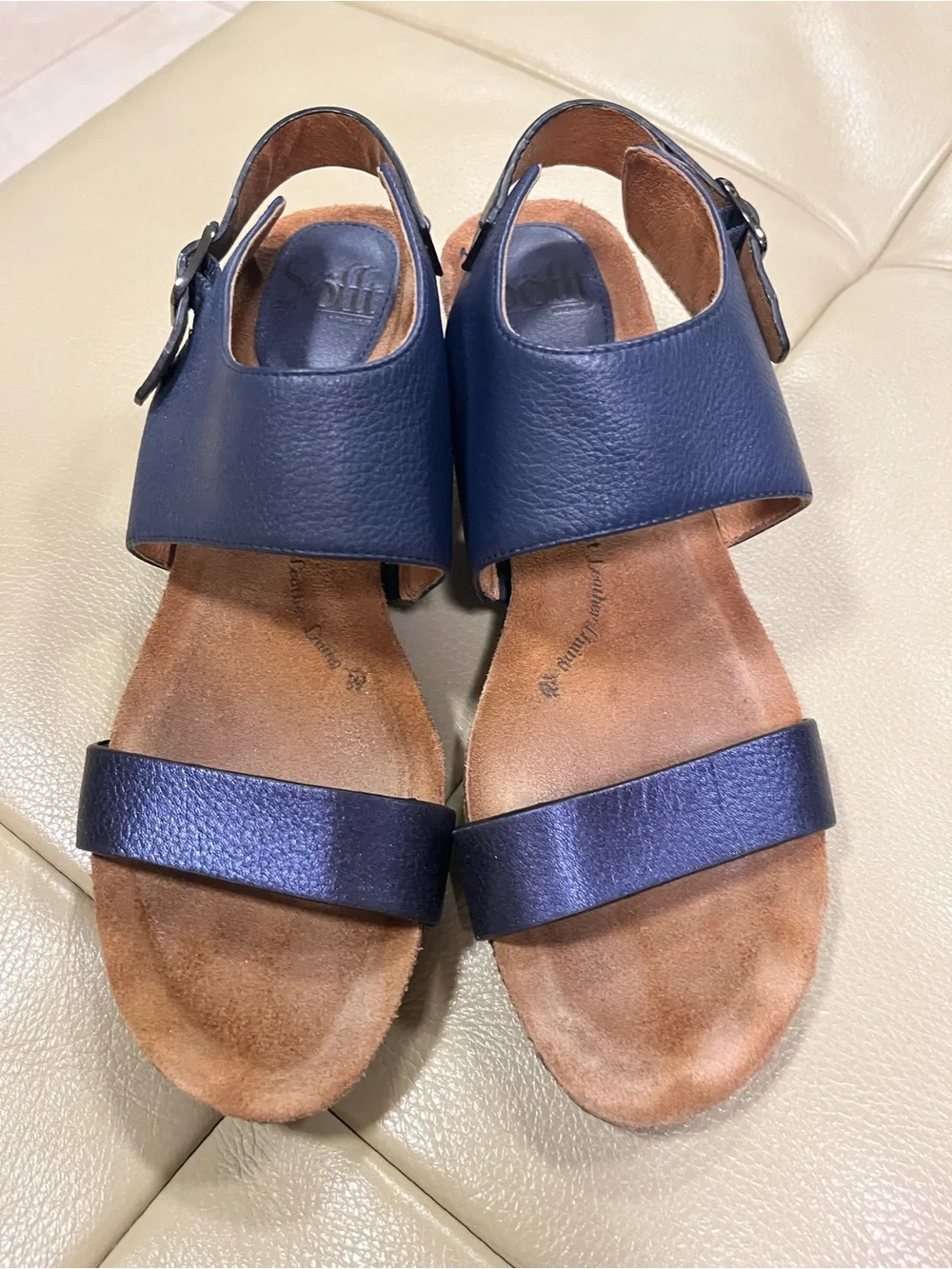 Sofft Navy Blue Vanita Leather Wedge Sandals 8M